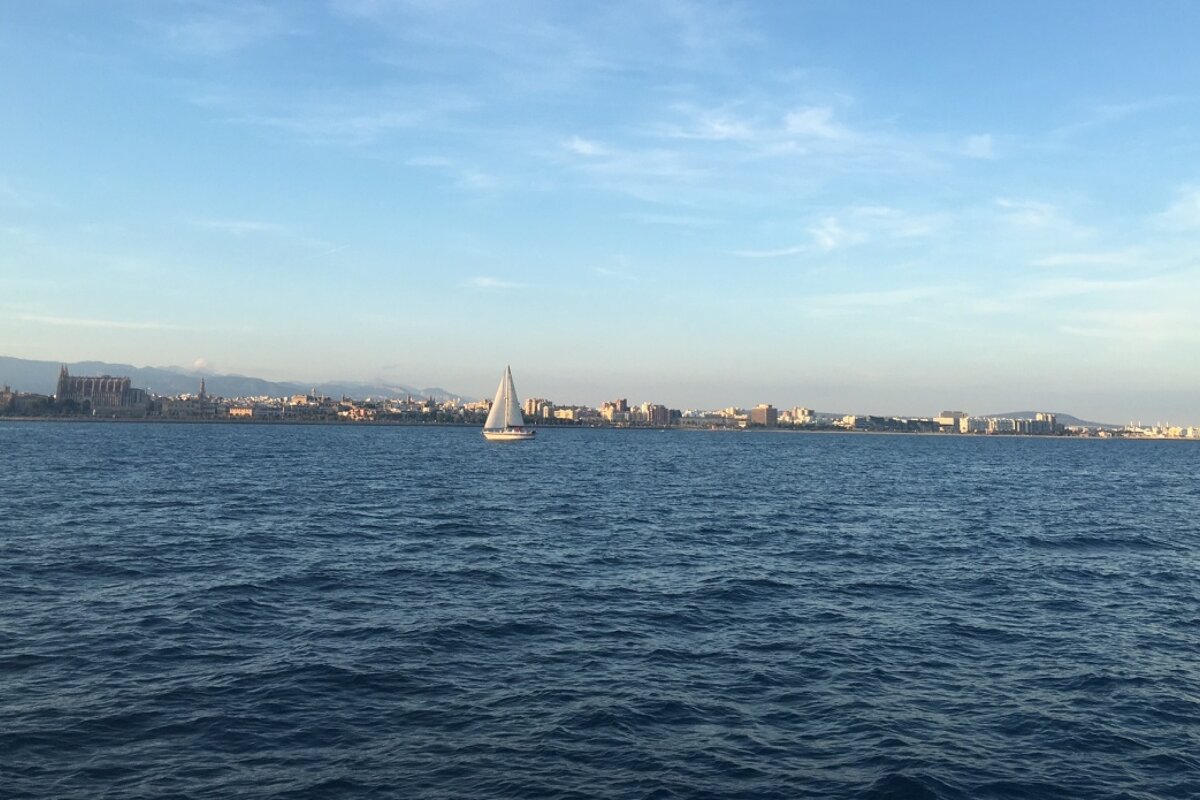 Palma skyline from on board a yacht in mallorca